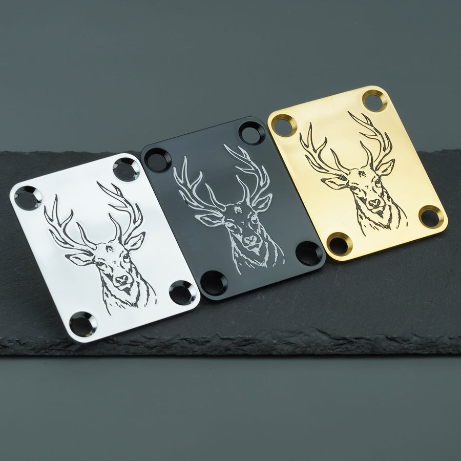 Guyker GN003 Stainless Steel Deer 4-Hole Neck Plate for Electric Guitar