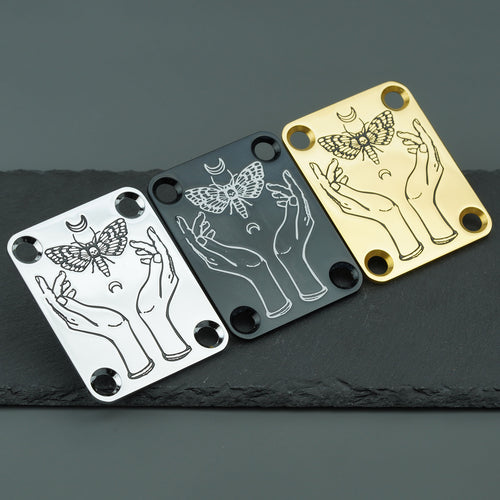 Guyker GN004 Stainless Steel Moonlit Moth Hands 4-Hole Neck Plate for Electric Guitar