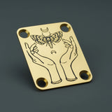 Guyker GN004 Stainless Steel Moonlit Moth Hands 4-Hole Neck Plate for Electric Guitar, view 4