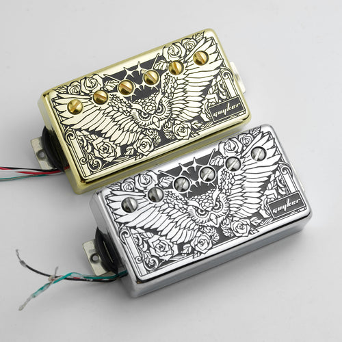 Guyker HBA5-PC005 Double-Coil Humbucker Pickup Set with Owl Wings Engraved Metal Covers for Electric Guitar