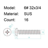 Guyker Stainless Steel Mounting Screws 6#-32 x 3/4 for Pickups & Selector Switches, view 5