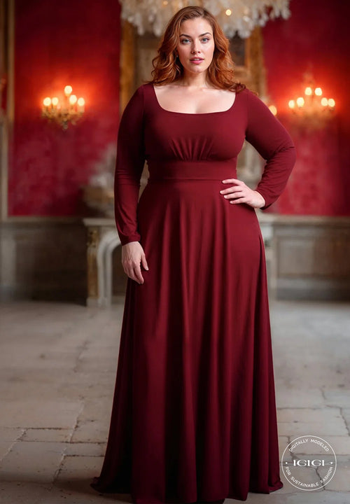 IGIGI Elizabeth Plus Size Evening Dress In Burgundy
