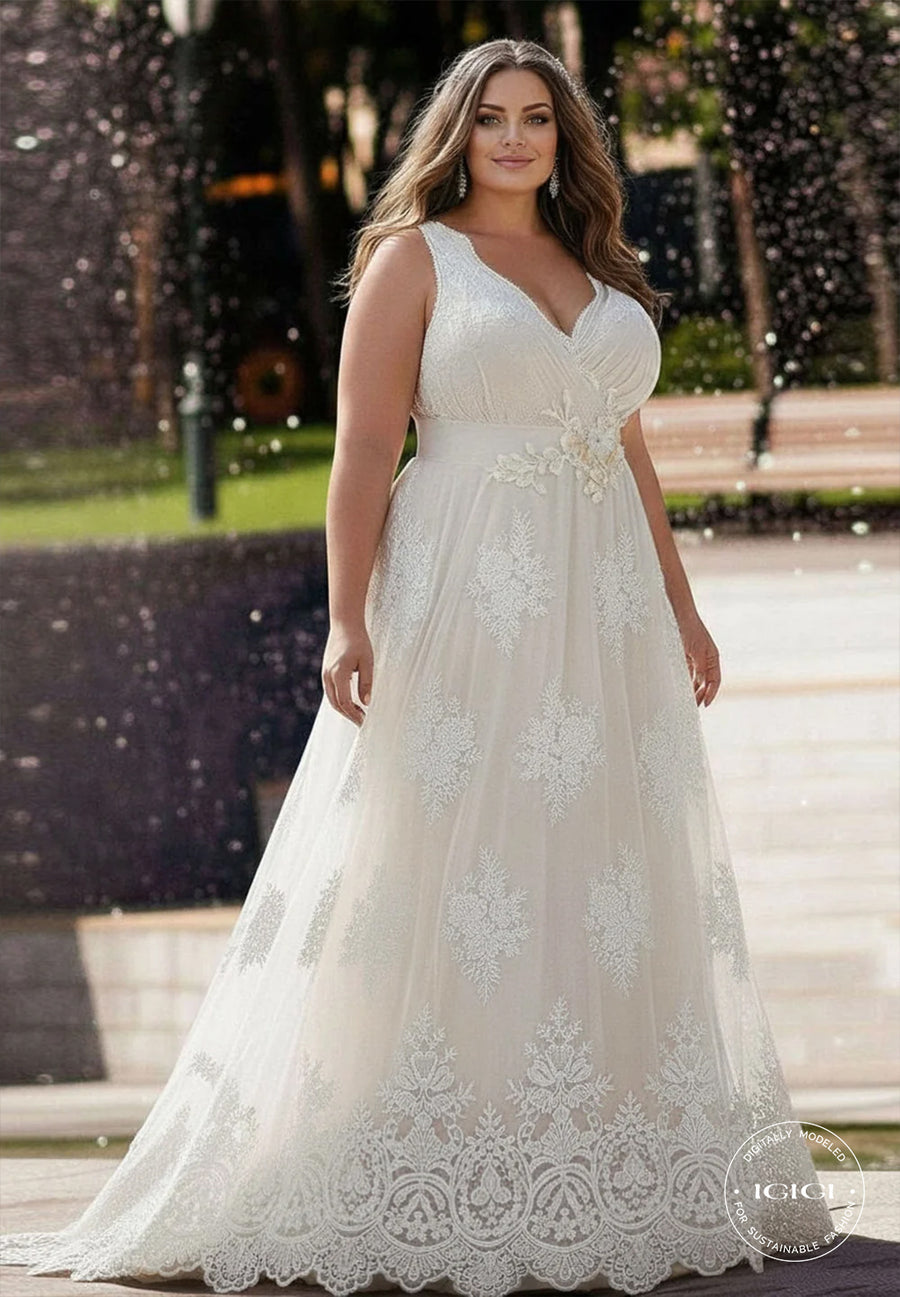 IGIGI Frederika Plus Size Lace Wedding Gown In Ivory