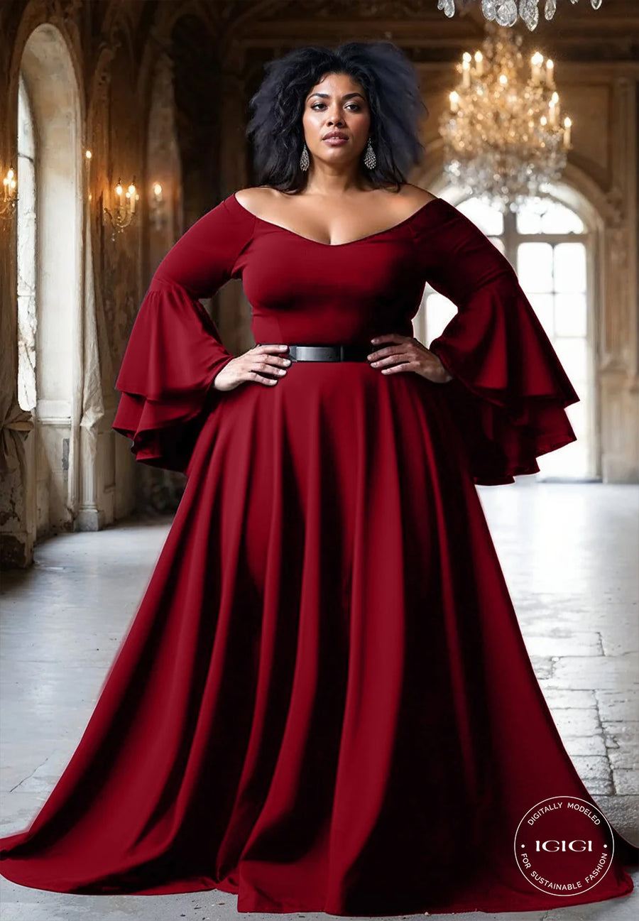 IGIGI Idia Plus Size Evening Gown In Burgundy