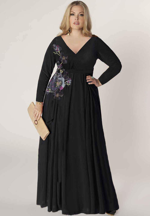 IGIGI Kate Embroidered Flower Plus Size Dress in Black (Made To Order)