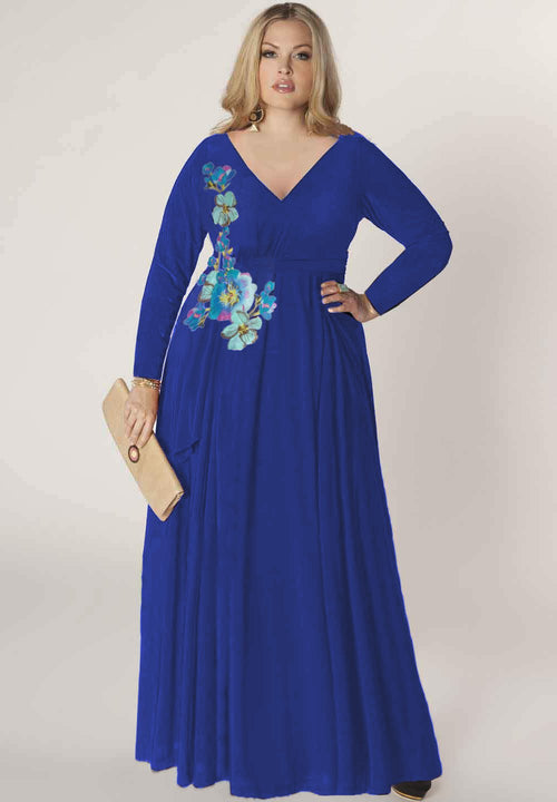 IGIGI Kate Embroidered Flower Plus Size Dress in Royal Blue (Made To Order)