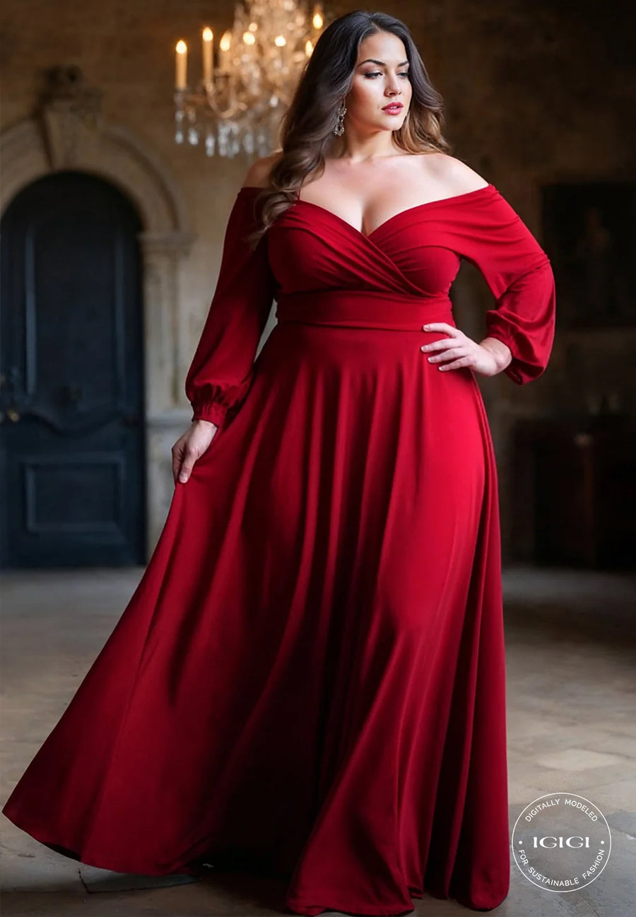 IGIGI Tomyris Plus Size Evening Dress in Deep Red