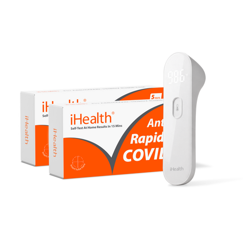 iHealth Labs COVID-19 Family Pack (10 Tests) and PT3 No-Touch Thermometer Bundle