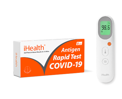 iHealth Labs COVID Test Kit (5 Tests) and PT9S No-Touch Thermometer Bundle