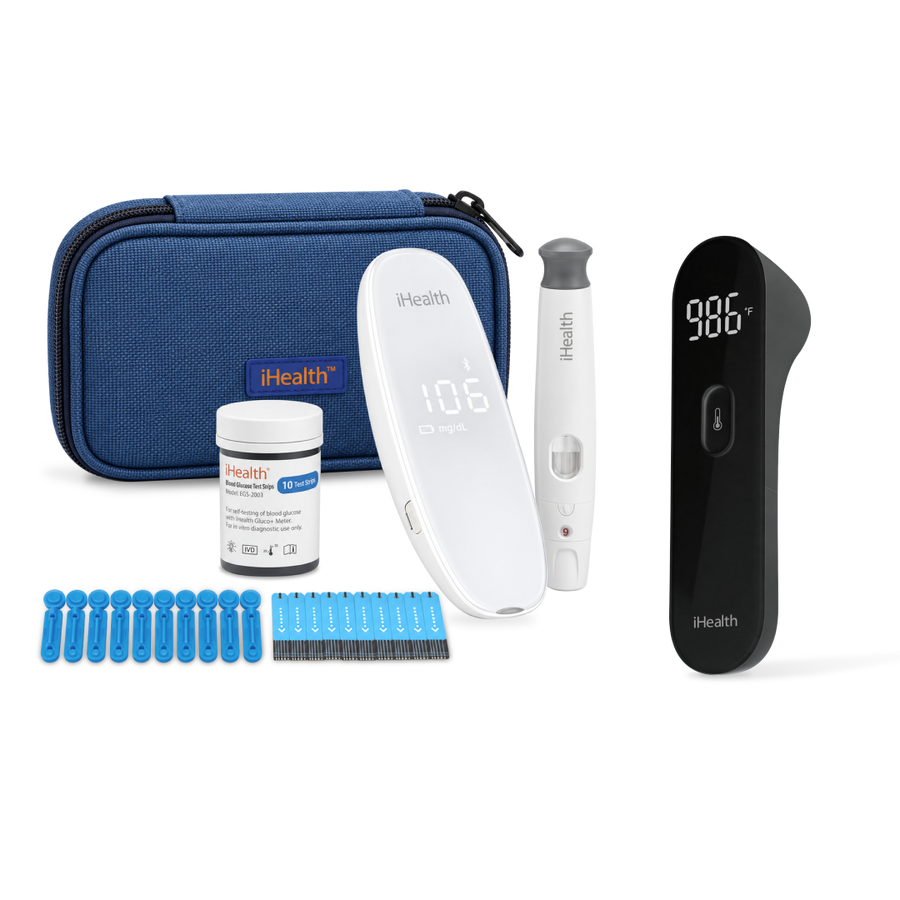 iHealth Labs Gluco+ Smart Glucose Monitor and PT3 No-Touch Thermometer Bundle