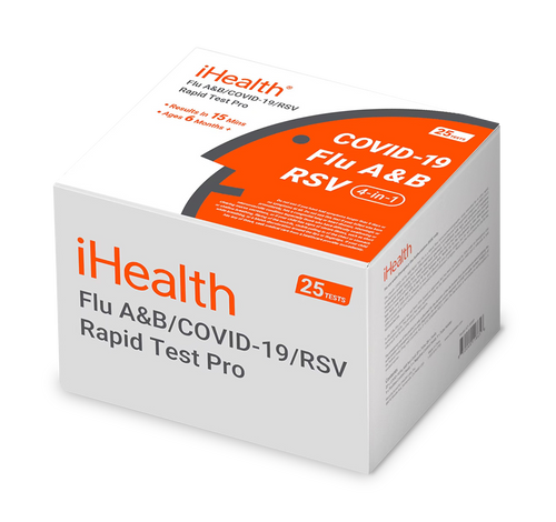 iHealth Labs iHealth Flu A & B/COVID-19/RSV Rapid Test Pro (25 tests per kit, For professional use)