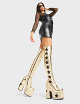 Lamoda Electricity Chunky Platform Thigh High Boots, view 3