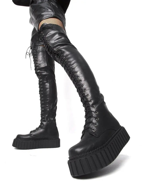 Lamoda No Turnin' Back Chunky Thigh High Creeper Boots