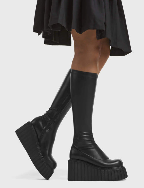 Lamoda Pillow Talk Super Stretchy Chunky Creeper Platform Knee High Boots