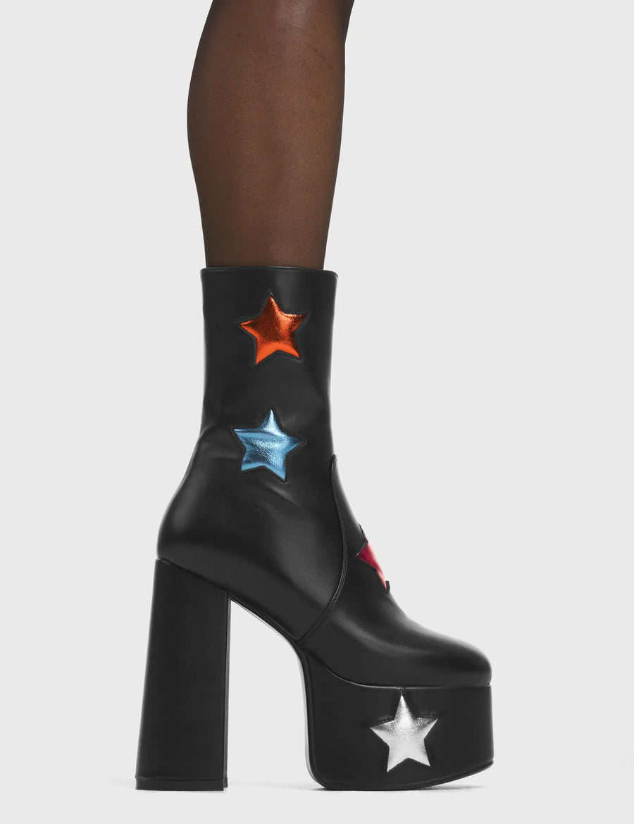 Lamoda Star Girl White PU Platform Shoes with Colorful Stars Lightweight