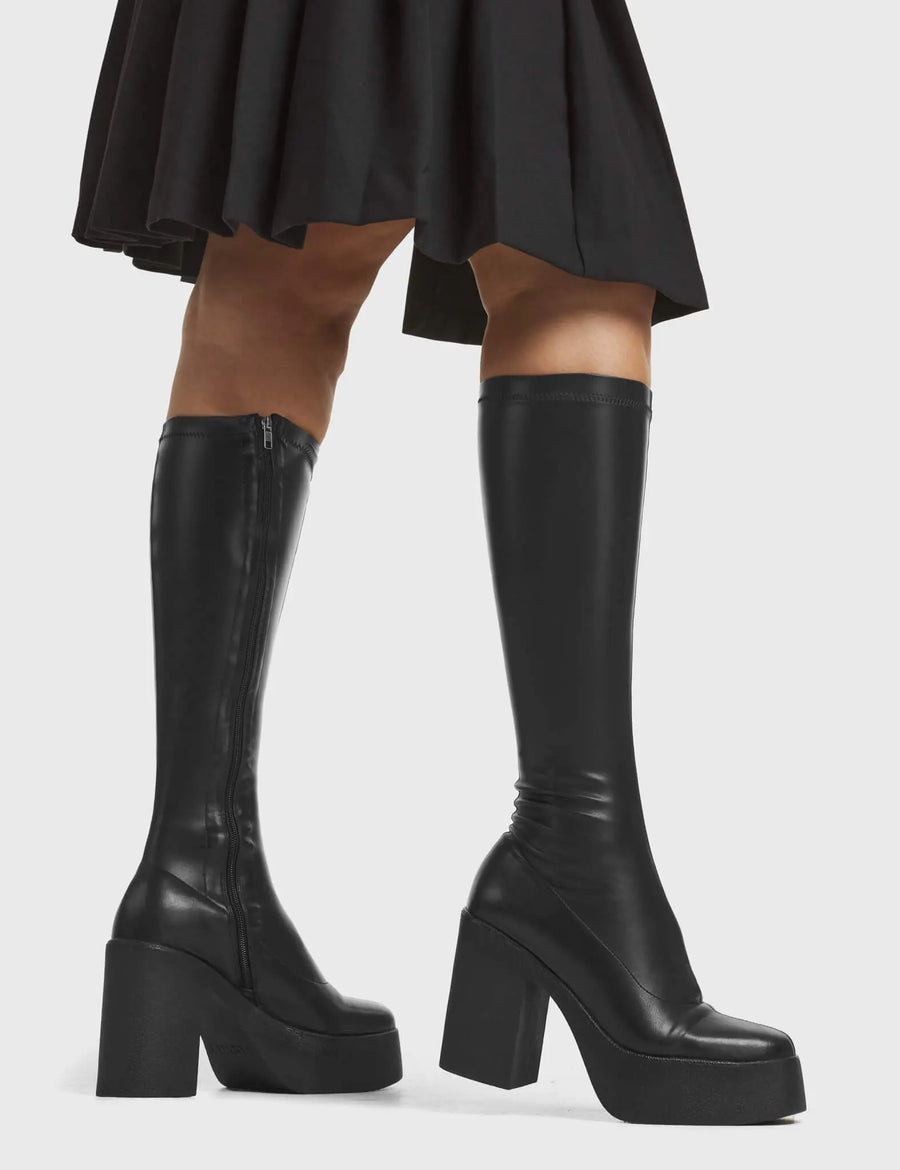 Lamoda Slick Nicks Super Stretchy Platform Knee High Boots