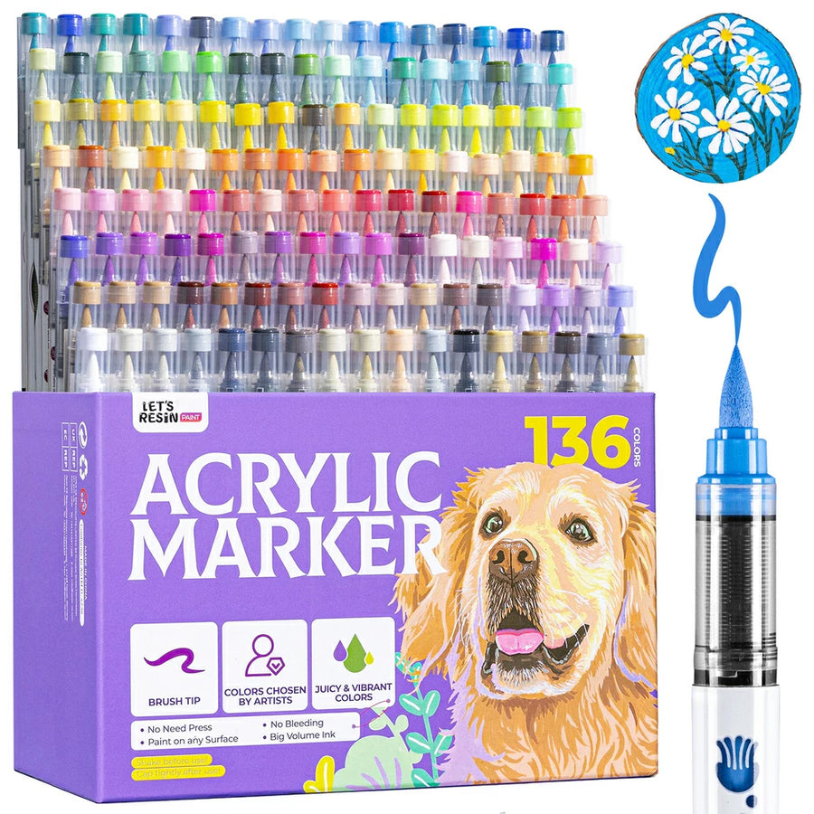 Let's Resin 136 Colors Brush Tip Acrylic Paint Markers Set
