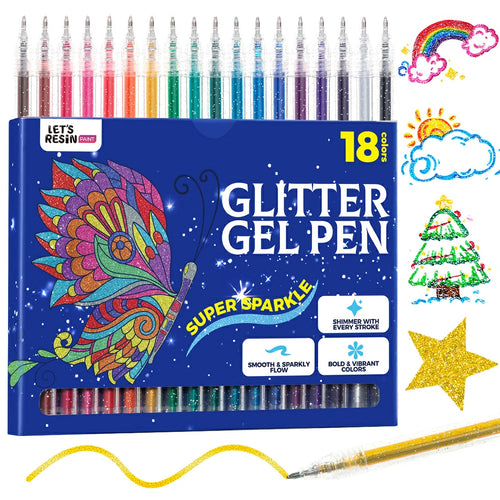 Let's Resin 18 Colors Retractable Glitter Gel Pen