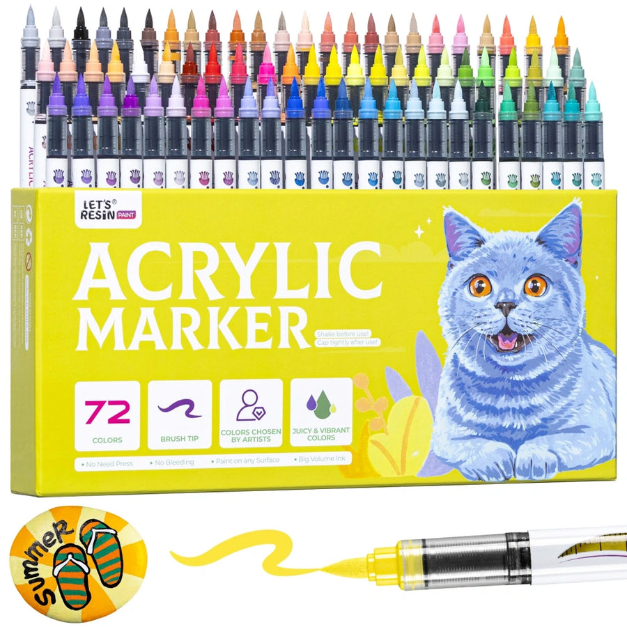 Let's Resin 72 Colors Brush Tip Acrylic Paint Markers Set