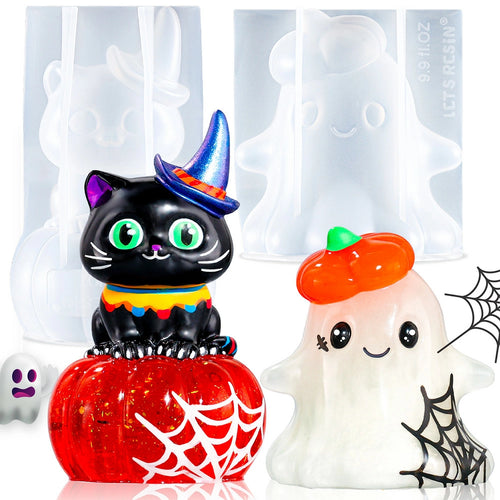 Let's Resin Ghost & Black Cat On Pumpkin Resin Molds
