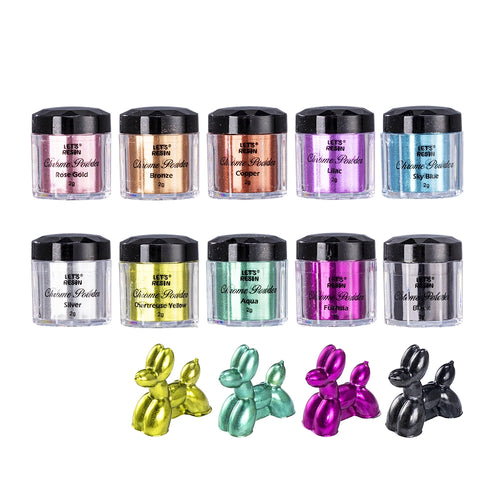Let's Resin Metallic Mirror Chrome Powder Set – 8 Metallic + 2 Holographic Colors
