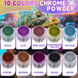 Let's Resin Metallic Mirror Chrome Powder Set – 8 Metallic + 2 Holographic Colors, view 2