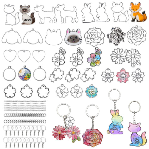 Let's Resin Silver Open Back Bezels - 37Pcs Metal Resin Keychain Making Kit