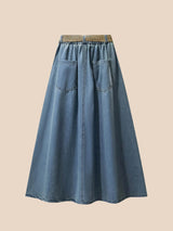 Litlookz Studio A-Line Button Denim Skirt, view 2