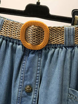 Litlookz Studio A-Line Button Denim Skirt, view 3