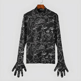 Litlookz Studio Abstract Faces Gloves Top, view 4