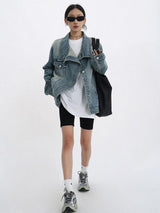 Litlookz Studio Acubi Asymmetrical Denim Jacket, view 3