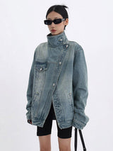 Litlookz Studio Acubi Asymmetrical Denim Jacket, view 5