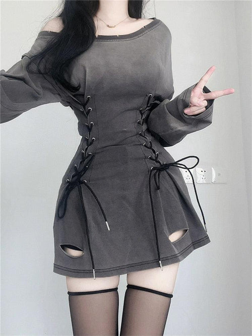 Litlookz Studio Acubi Smoke Lace Up Mini Dress