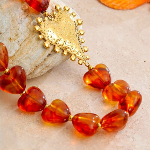 Litlookz Studio Amber Heart Beaded Necklace