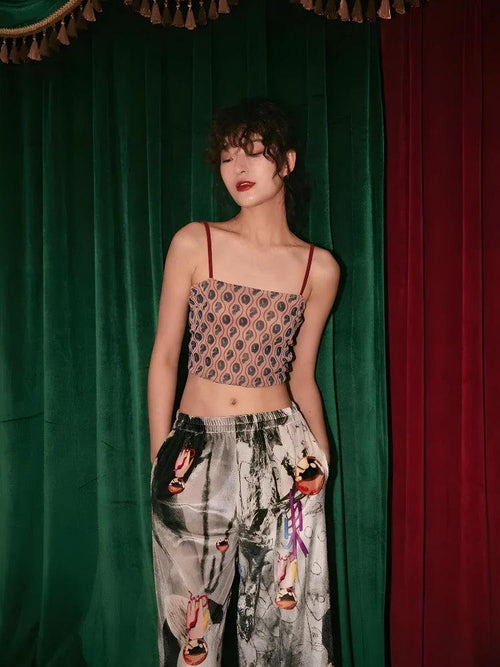 Litlookz Studio Animal Pattern Sheer Back Crop Top