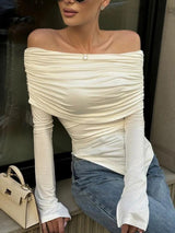 Litlookz Studio Asymmetric Ruched Off Shoulder Top, view 3