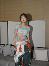 Litlookz Studio Asymmetric Tie Dye Mesh Top, view 2