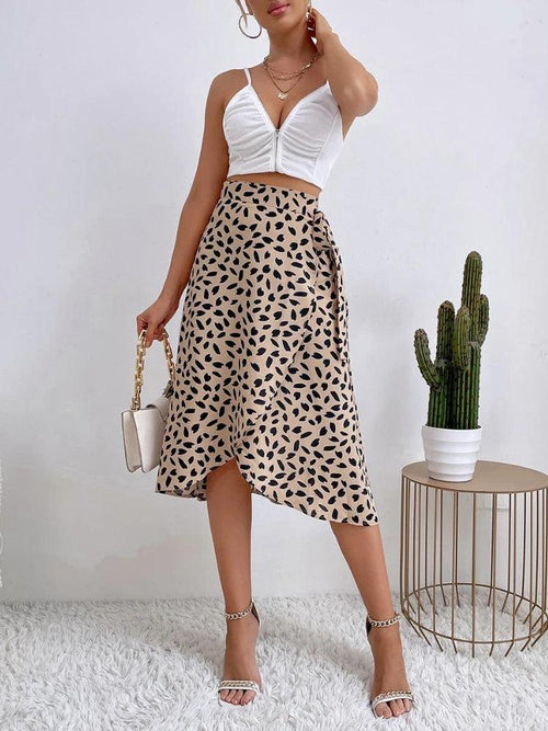 Litlookz Studio Asymmetric Tie Side Wrap Midi Skirt