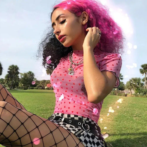 Litlookz Studio Baddie Heart Mesh Crop Top
