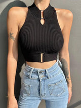 Litlookz Studio Baddie High Neck Knitted Crop Top, view 2