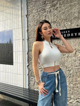 Litlookz Studio Baddie High Neck Knitted Crop Top, view 4