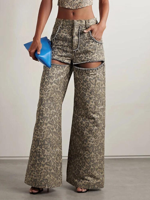 Litlookz Studio Baddie Leopard Embellished Cut Out Pants