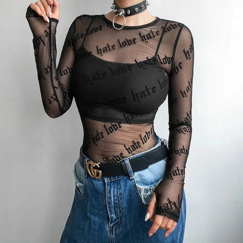 Litlookz Studio Baddie Love Hate Sheer Mesh Top