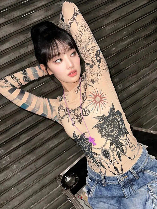 Litlookz Studio Baddie Mesh Tattoo Top