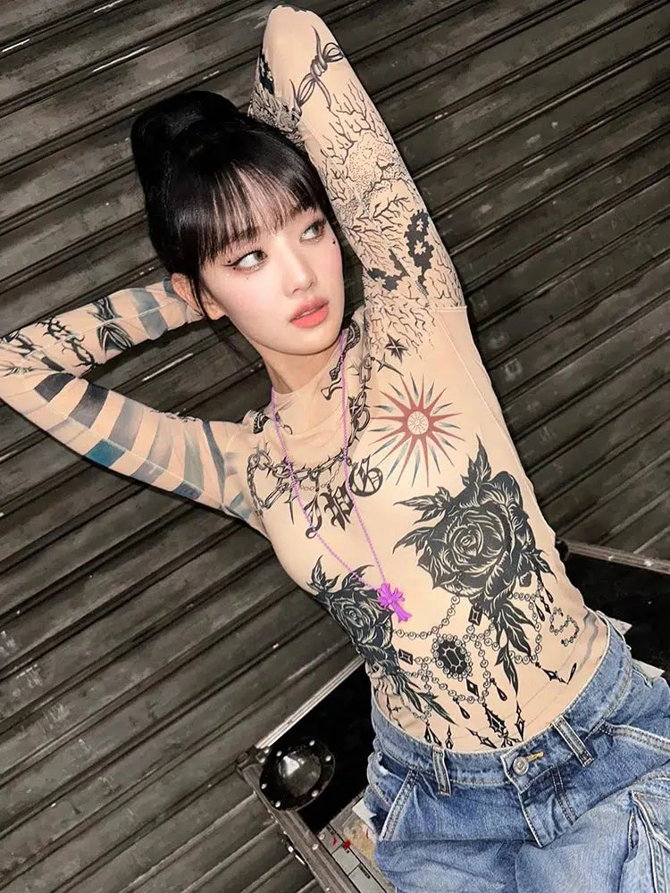 Litlookz Studio Baddie Mesh Tattoo Top