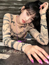 Litlookz Studio Baddie Mesh Tattoo Top, view 3