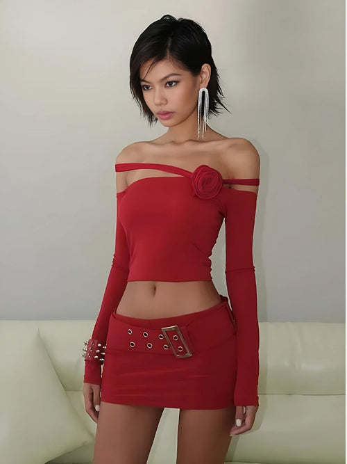 Litlookz Studio Baddie Rose Asymmetric Off Shoulder Top