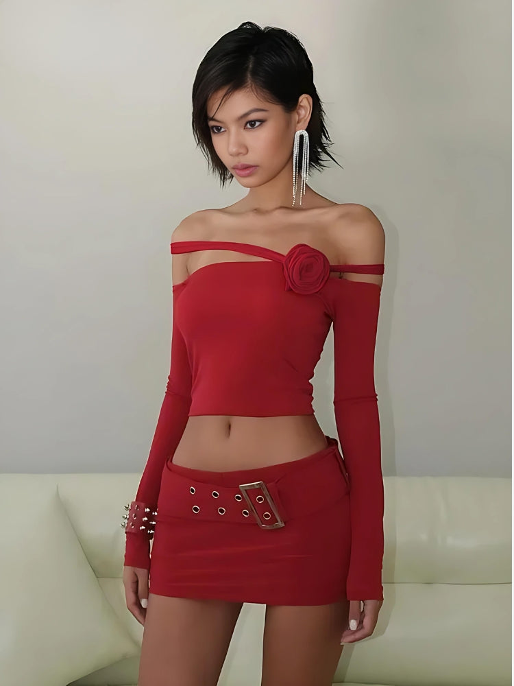 Litlookz Studio Baddie Rose Asymmetric Off Shoulder Top