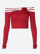 Litlookz Studio Baddie Rose Asymmetric Off Shoulder Top, view 3