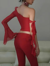 Litlookz Studio Baddie Rose One Shoulder Mesh Top, view 2